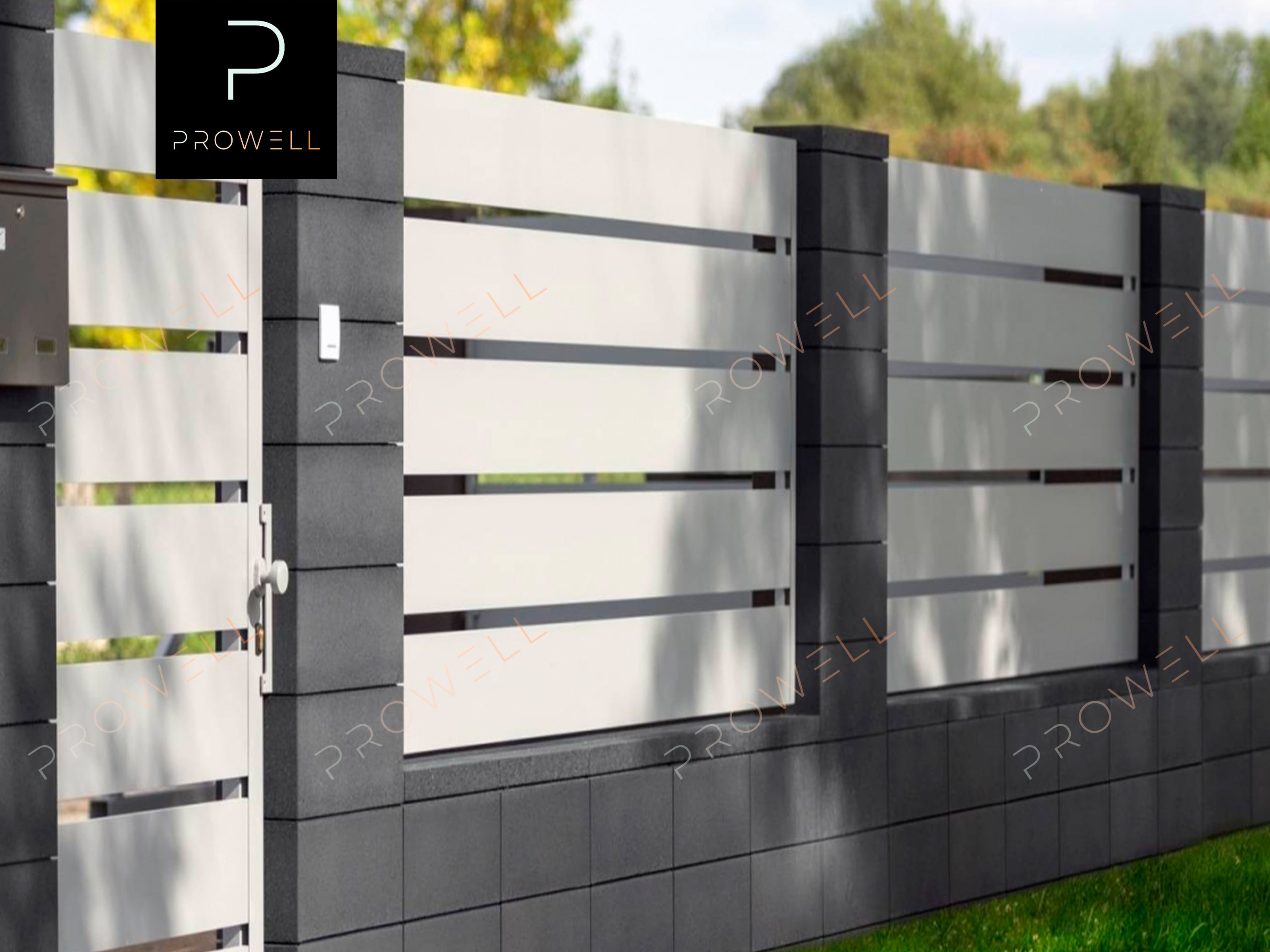 Ораждение из блоков Joniec ROMA Horizon цвет Графит в сочетании с Ранчо 190